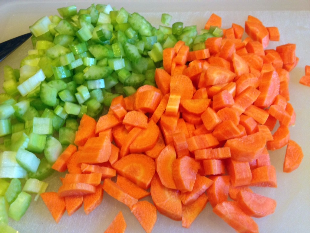 Most great soups start with a mirepoix base - carrots, celery and onion.