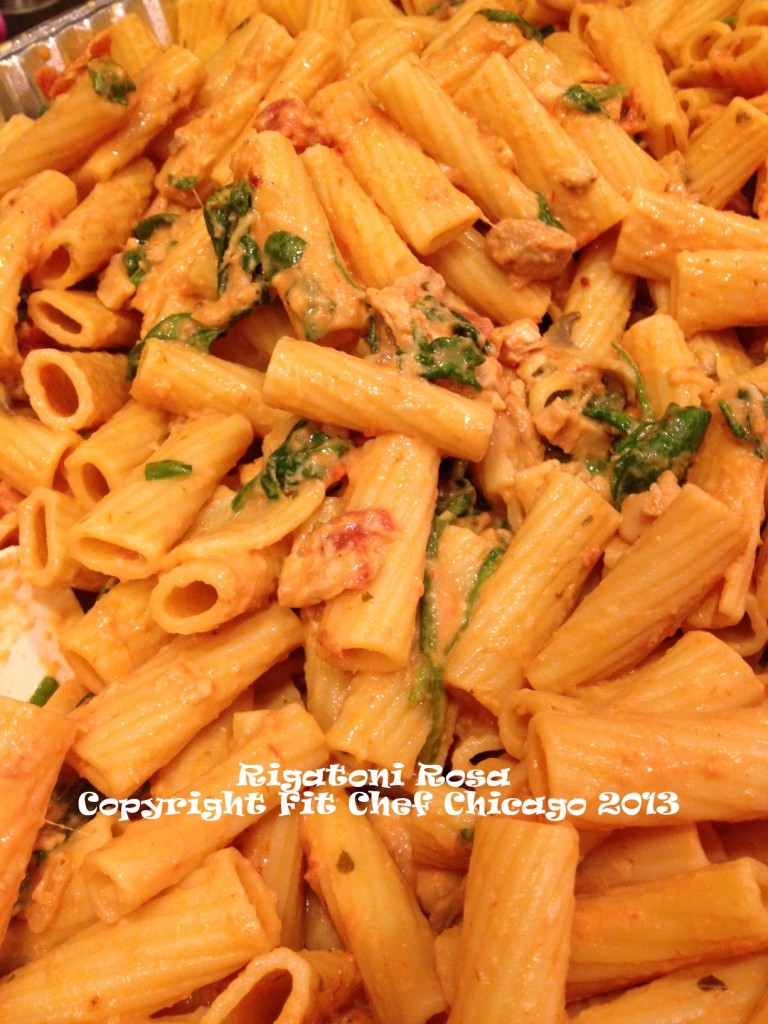 Hearty rigatoni noodles bathed in a creamy and spicy Rosa sauce.