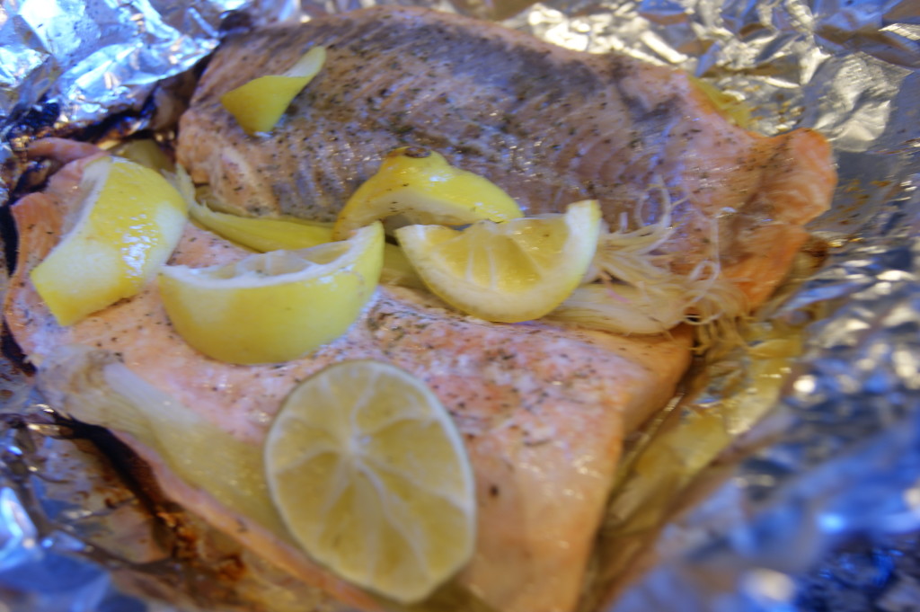 Sealing the salmon in a foil packet helps keep the fish super moist.