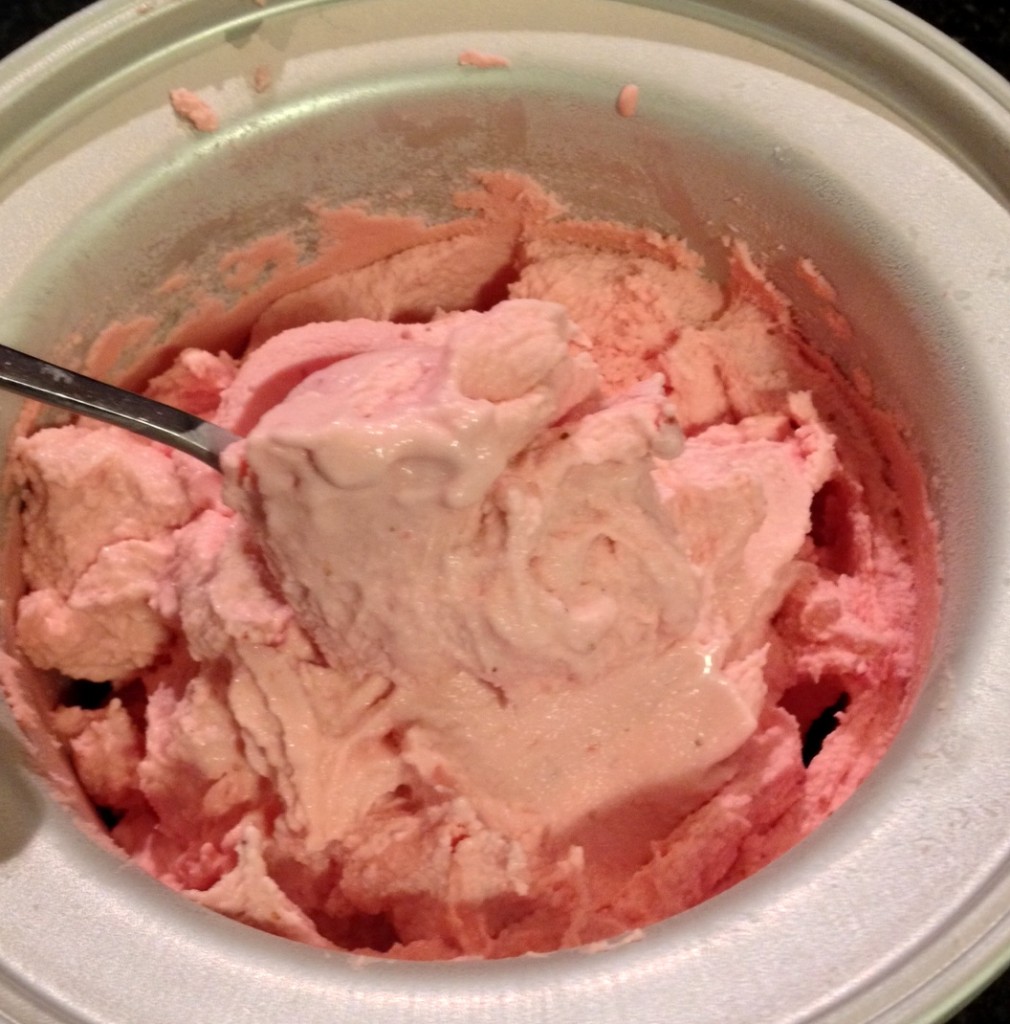 Yes, it's a snowy blizzard outside and I used my ice cream maker again.  Strawberry Frozen Yogurt.