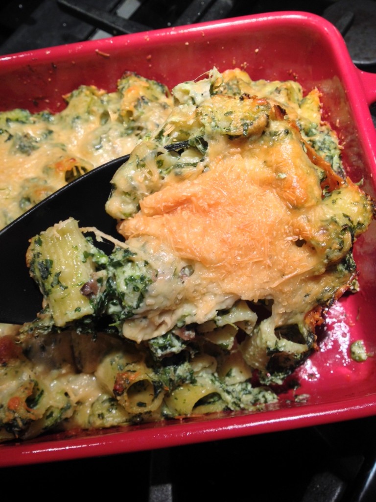 Spinach and Ricotta Rigatoni with Mushrooms