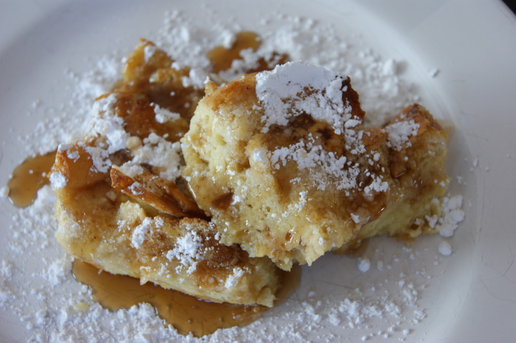 Topped with powdered sugar and maple syrup...