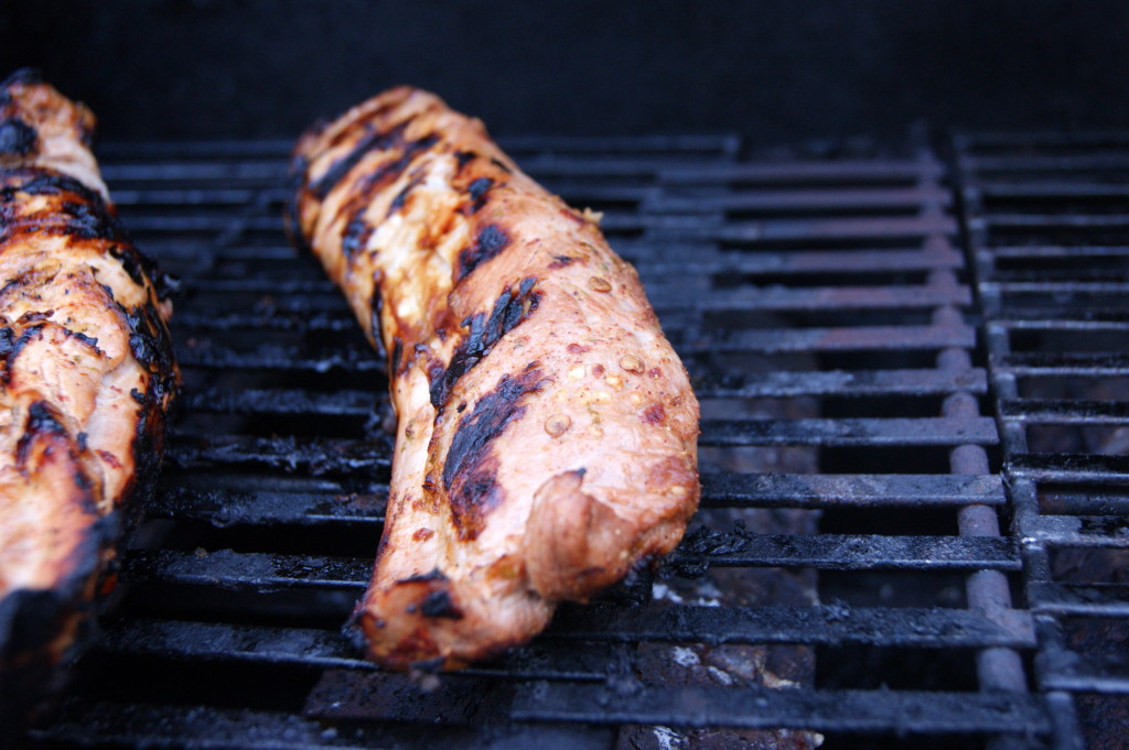 Turn of the grill and let the pork cook for another 5 minutes, until internal temperature reaches 140 degrees.