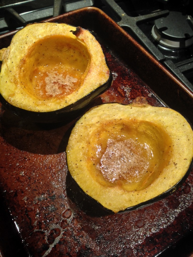 cooking acorn squash in a convection oven